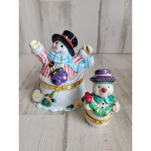 Snowman trinket box mistletoe miniature set xmas decor - Picture 1 of 5